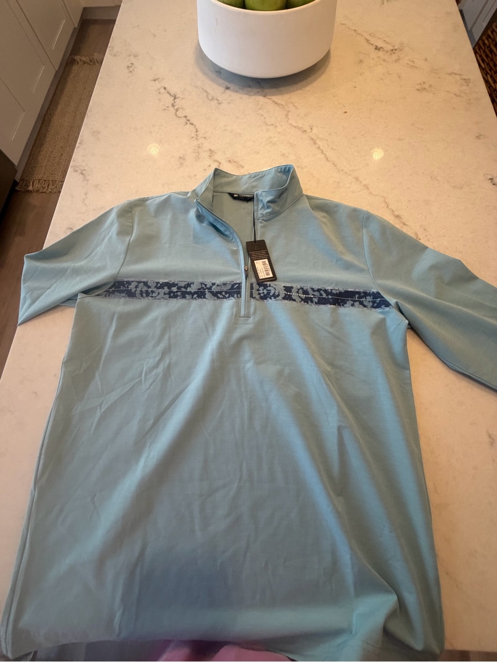 Men'TRAVIS MATTHEW Light Blue Quarter-Zip Pullover with Navy Stripe! L! New - Picture 5 of 8